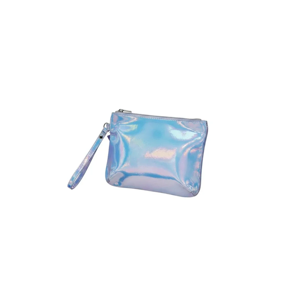Claire's Wristlet Pouch Girls OS Blue New Holographic Iridescent Zip Clutch